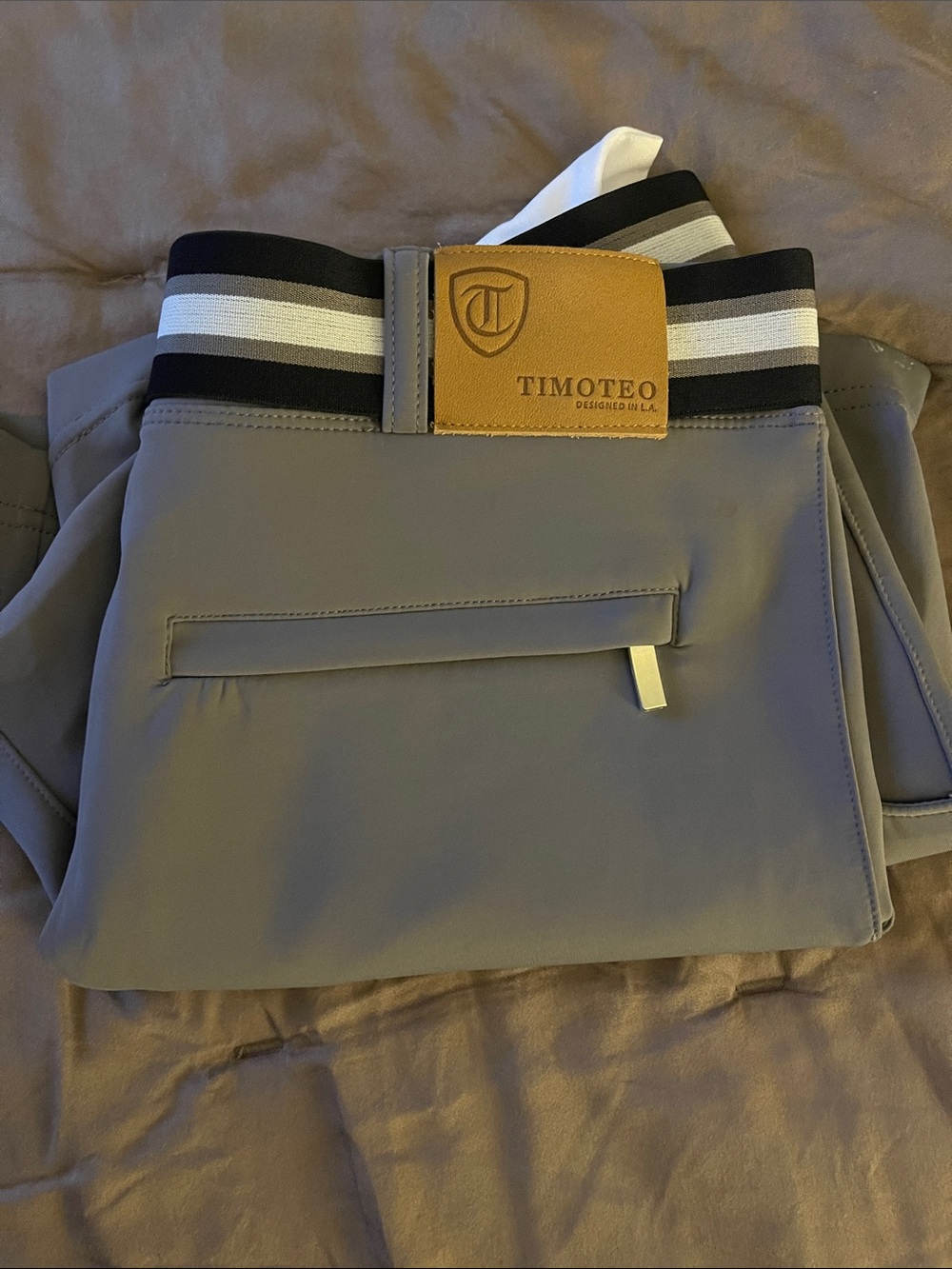 Timoteo Gray Swim Trunks with Striped Waistband